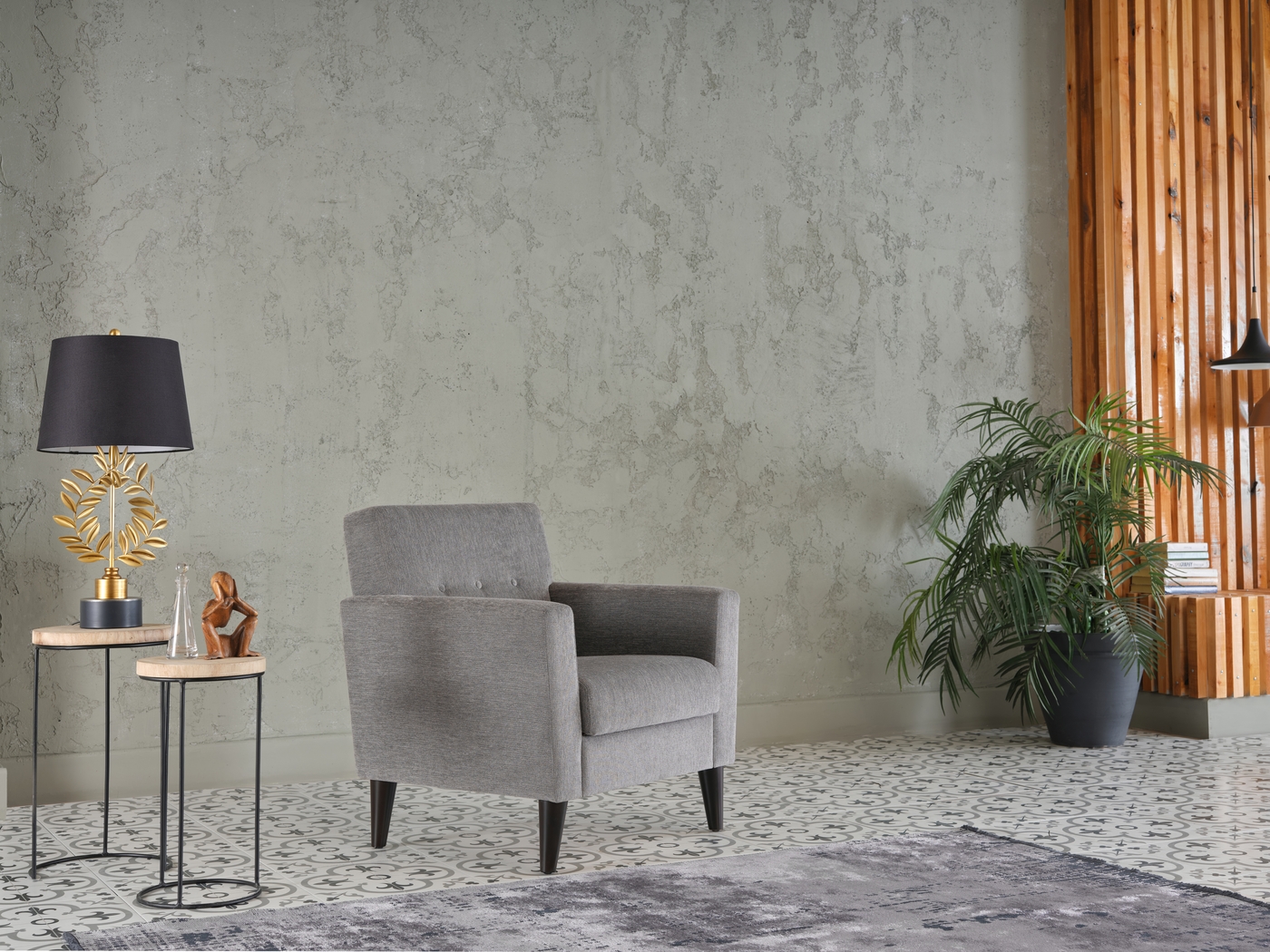 Zouave Gray Accent Chair and Ottoman - Thumbnail - Image 19