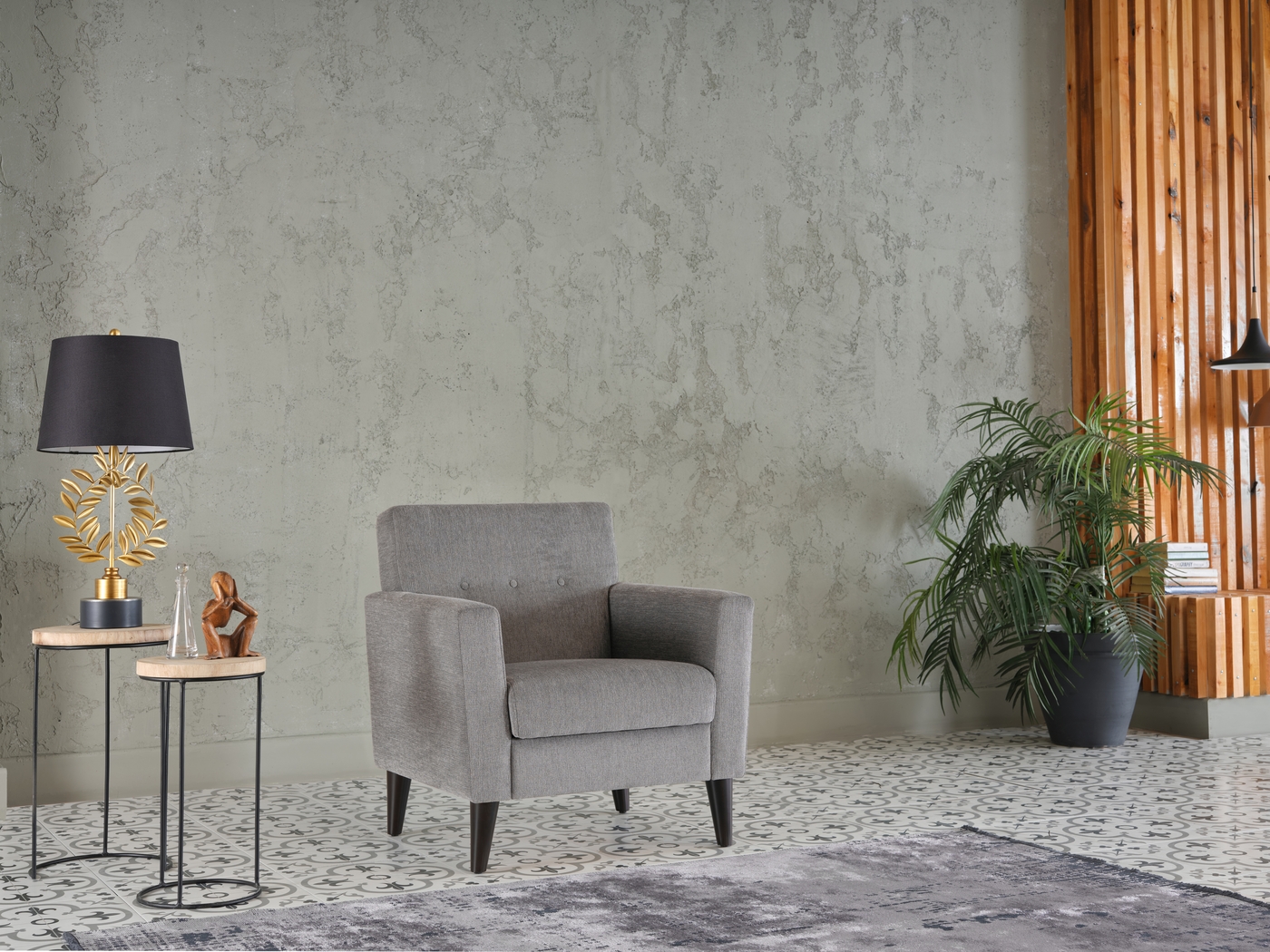 Zouave Gray Accent Chair and Ottoman - Thumbnail - Image 20