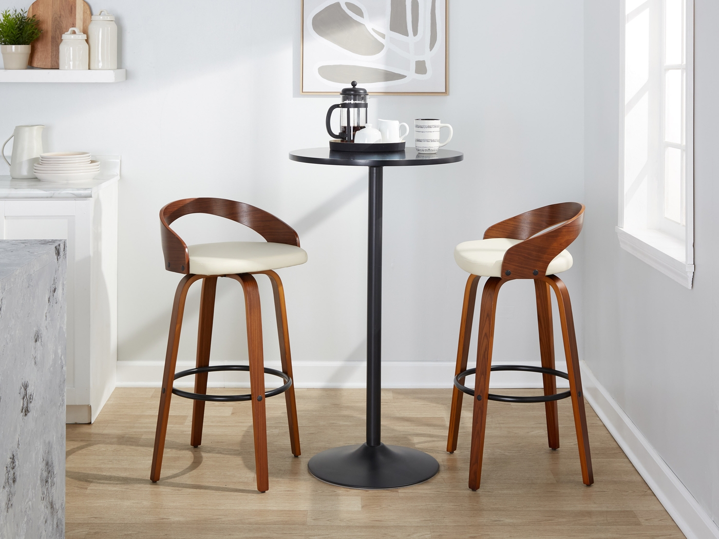 Zykan IX Cream Swivel Barstool, Set of 2 - Thumbnail - Image 3