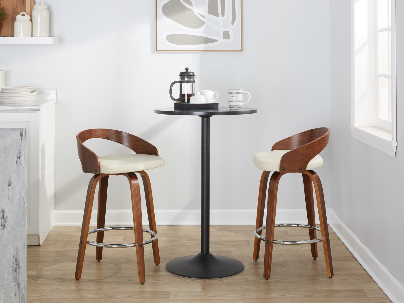 Zykan V Cream Swivel Counter Height Stool, Set of 2 - Thumbnail - Image 3