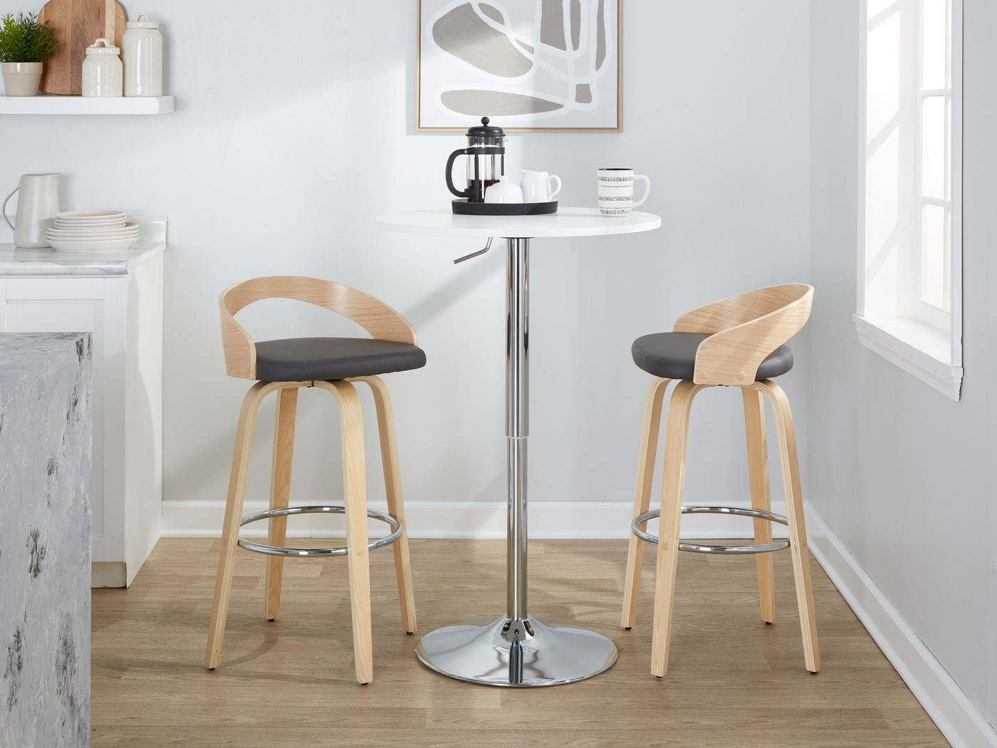Zykan X Gray Swivel Barstool, Set of 2 - Thumbnail - Image 3