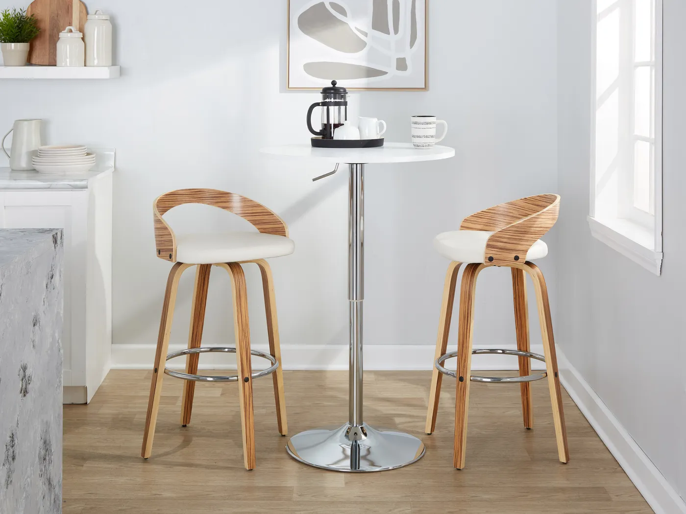 Zykan XI White Swivel Barstool, Set of 2 - Thumbnail - Image 3