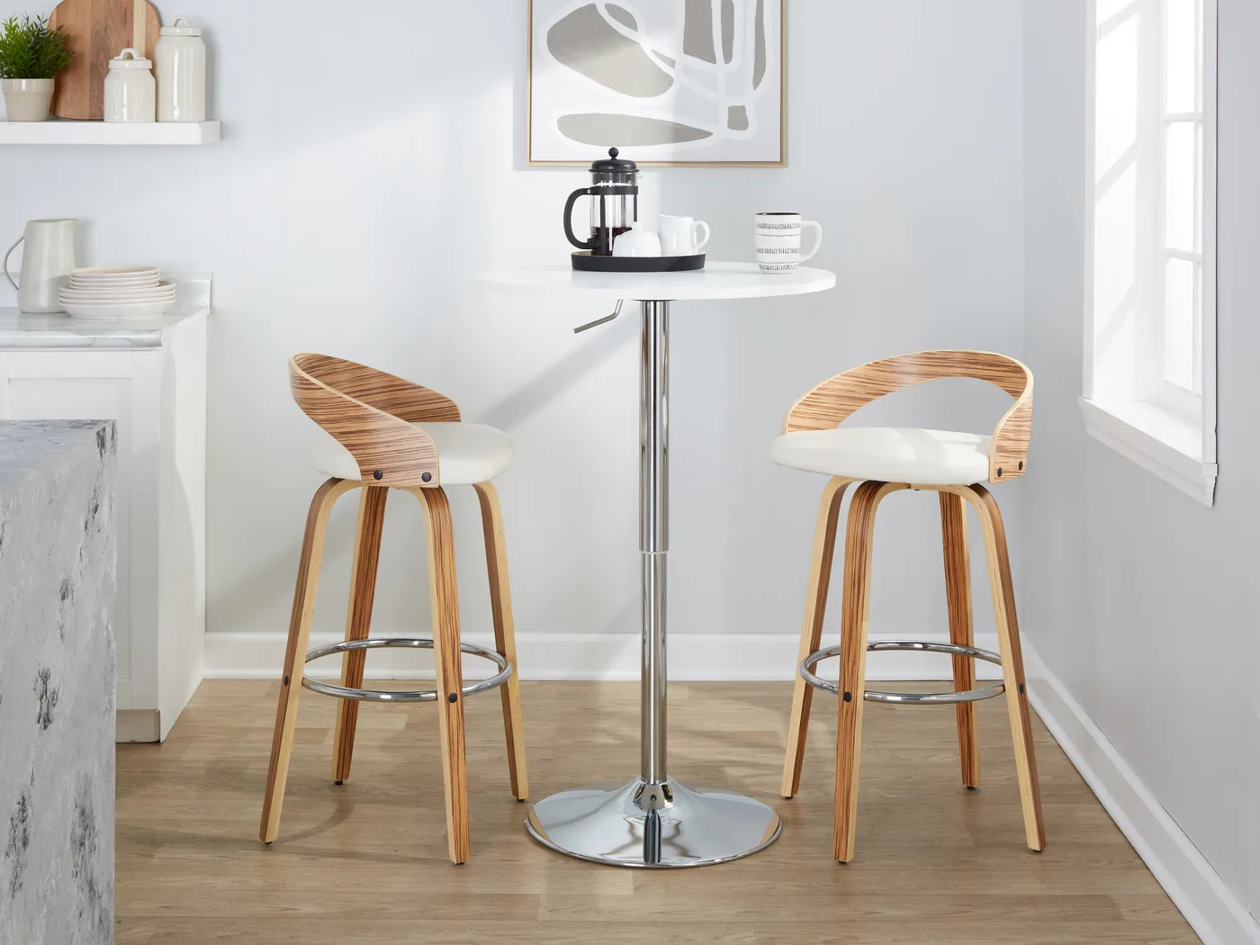 Zykan XI White Swivel Barstool, Set of 2 - Thumbnail - Image 5