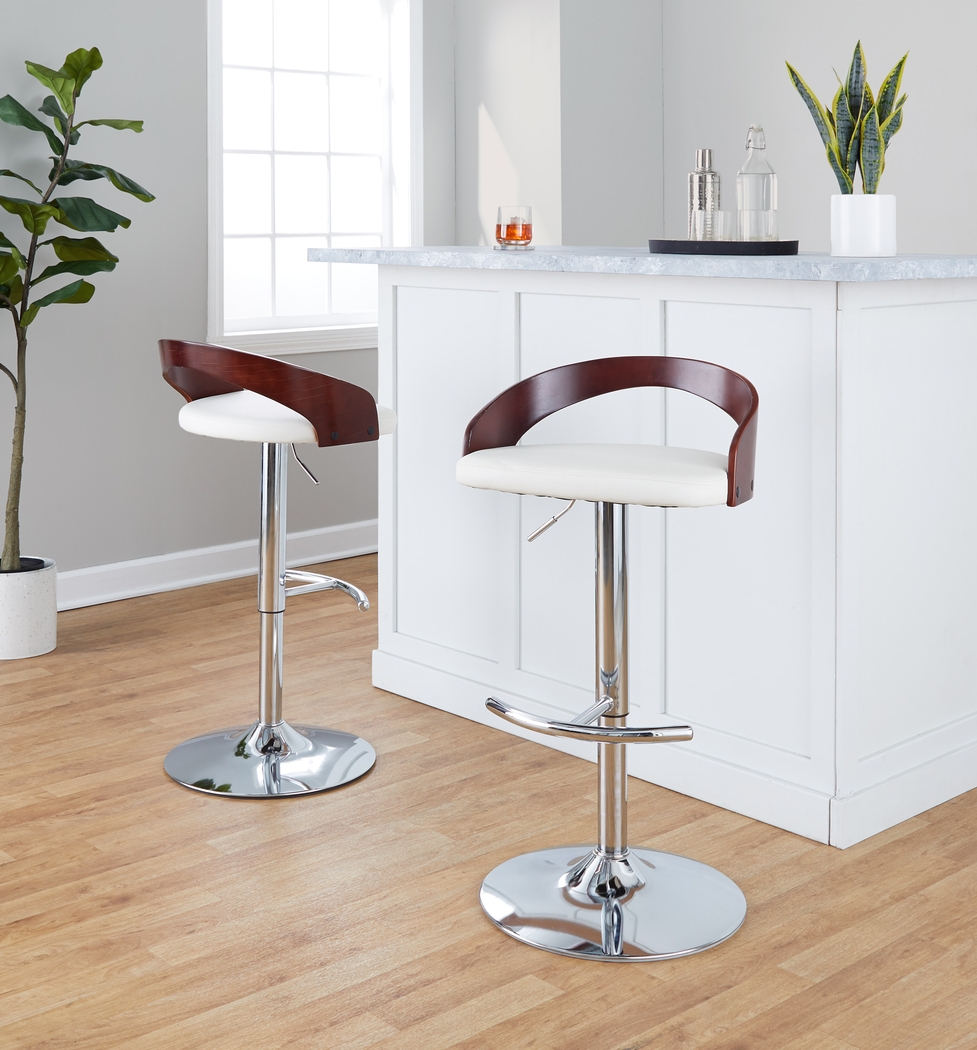Zykan XXI White Adjustable Barstool, Set of 2 - Thumbnail - Image 2