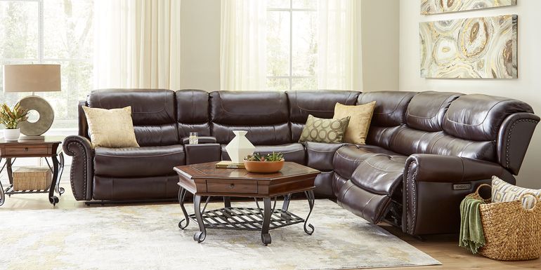 Venezio Brown Leather 6 Pc Dual Power Reclining Sectional