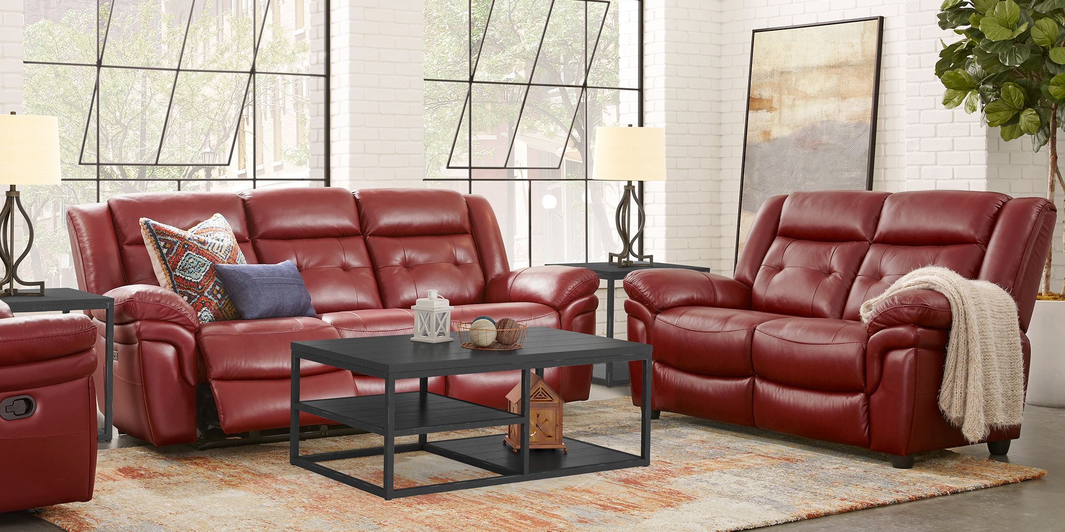Ventoso Red Leather 3 Pc Living Room, Red Leather Couch Living Room