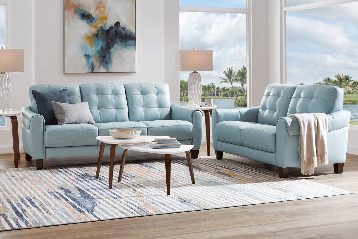 Baby blue best sale leather couch