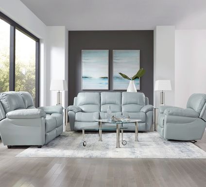 Vercelli Aqua Leather 2 Pc Living Room with Reclining Sofa