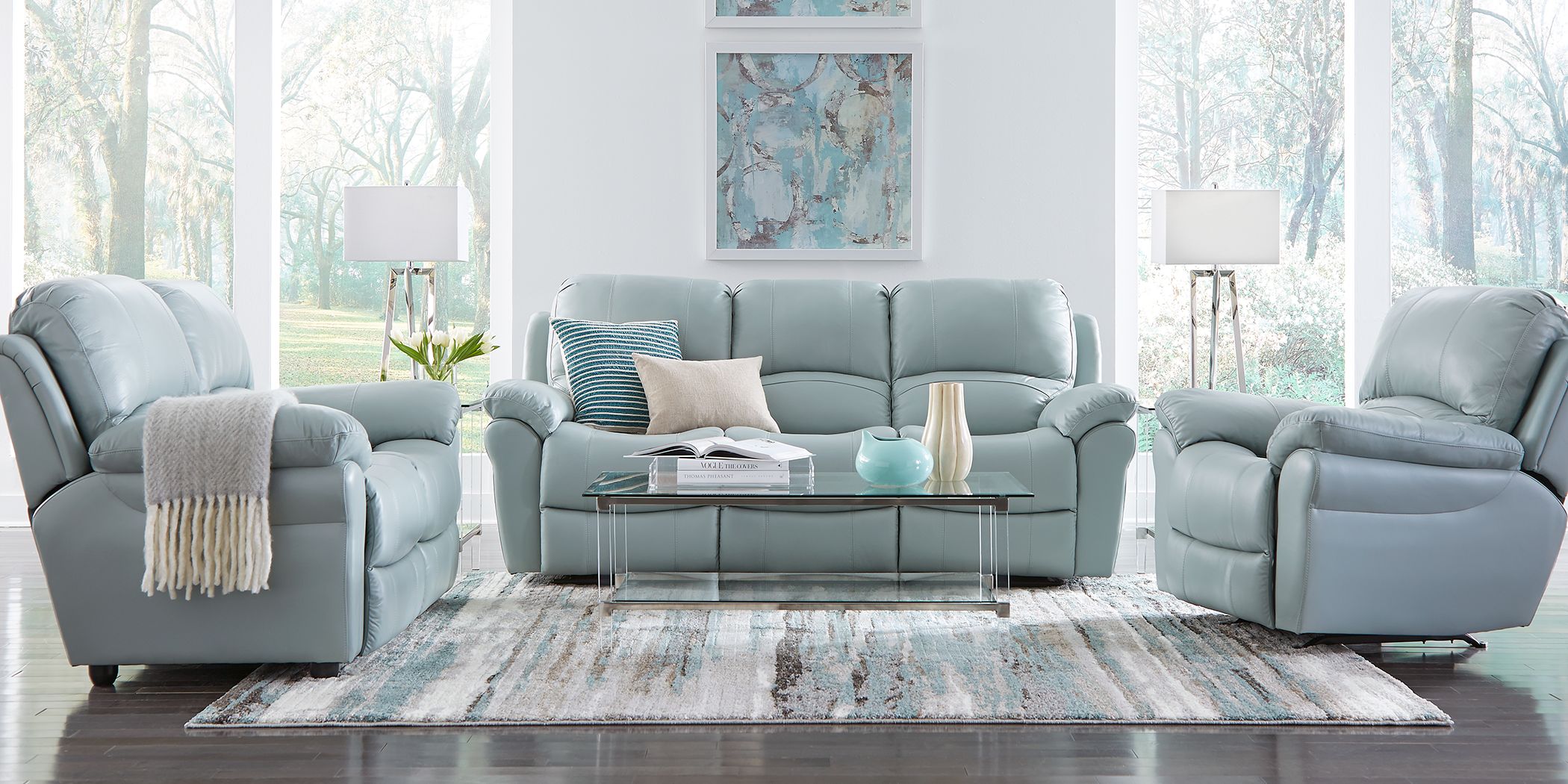 Https Wwwroomstogocom Furniture Product Vercelli Aqua Leather 5 Pc Living Room With Reclining Sofa 7700524P