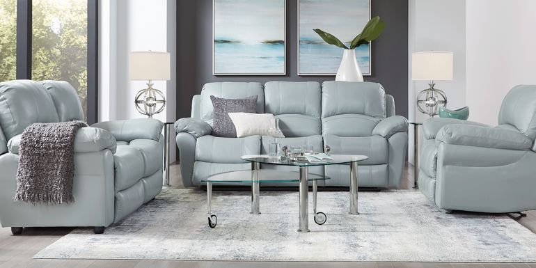 Blue Leather Living Room Furniture Sets 