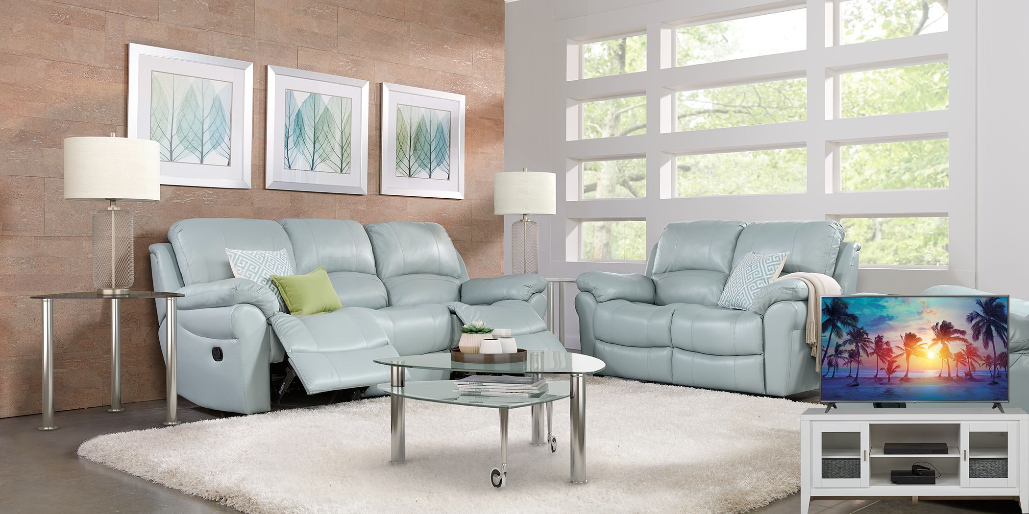 vercelli aqua leather power reclining sofa