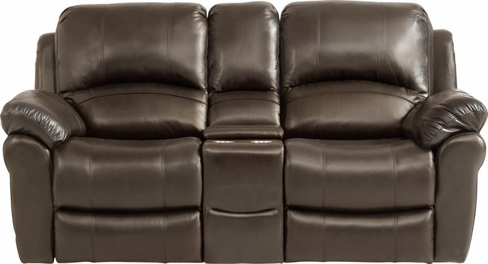Vercelli Brown Leather Power Reclining Console Loveseat