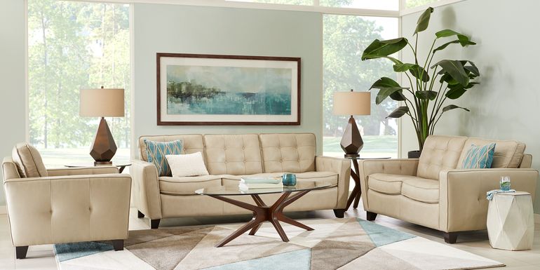 Beige & Cream Leather Living Room Furniture Sets