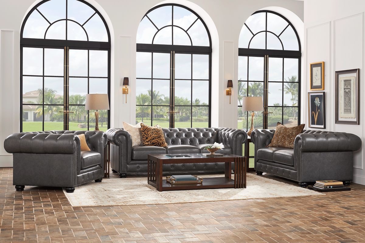 Winchester Way Gray Leather Loveseat Rooms To Go